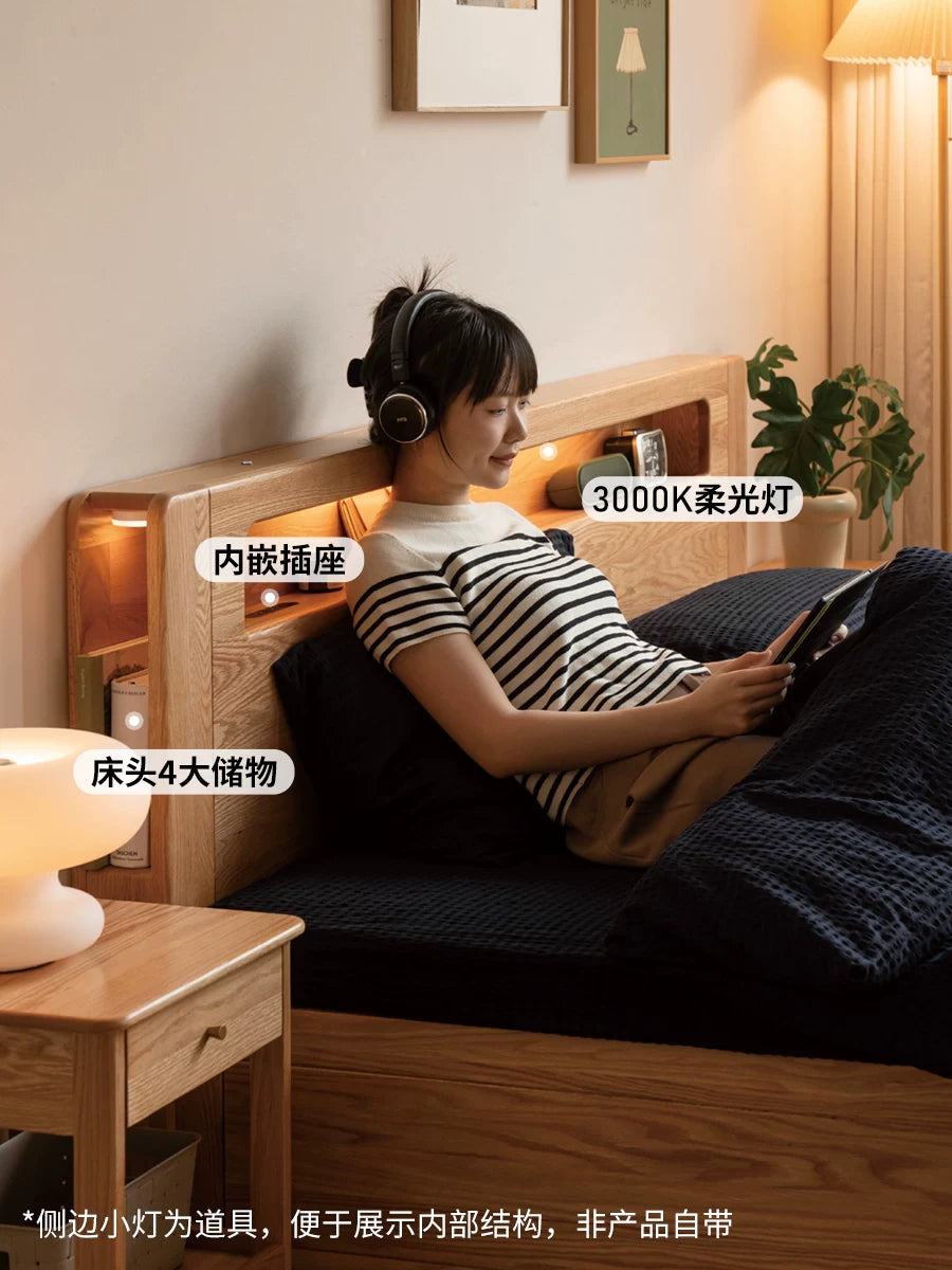 全实木床北欧风橡木箱体床现代简约原木风主卧储物双人床